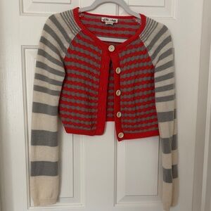 Anthropologie Red and Gray Striped Cardigan
